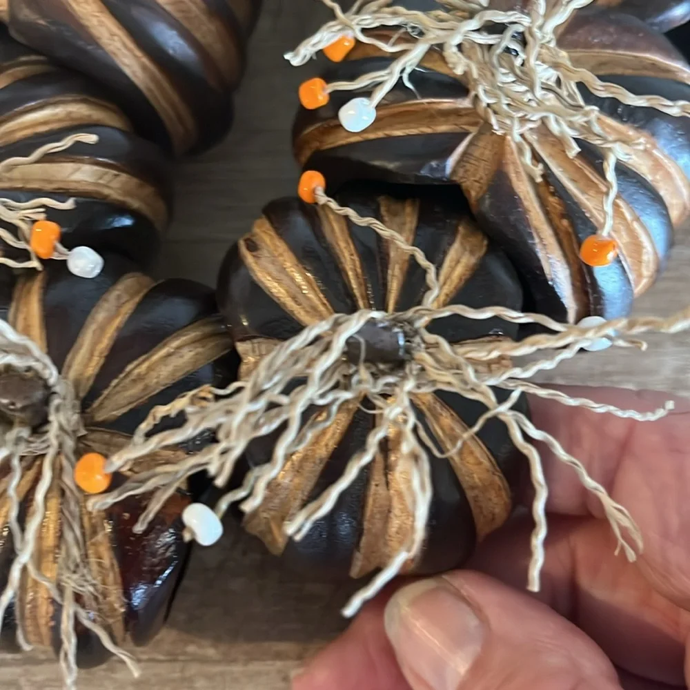 Set of 8 Pier 1 Imports pumpkin Napkin Rings Wood fall festive autumn